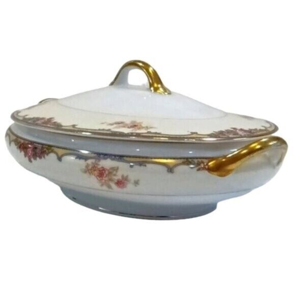 Vintage Noritake OXFORD Covered Oval Vegetable Serving Dish with Gold Trim - Picture 1 of 11